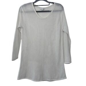 J. Jill Open Knit Mesh Tunic Swim Cover-Up Small White Excellent